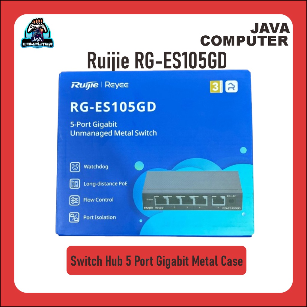 Ruijie RG-ES105GD Switch Hub 5 Port Gigabit Metal Case