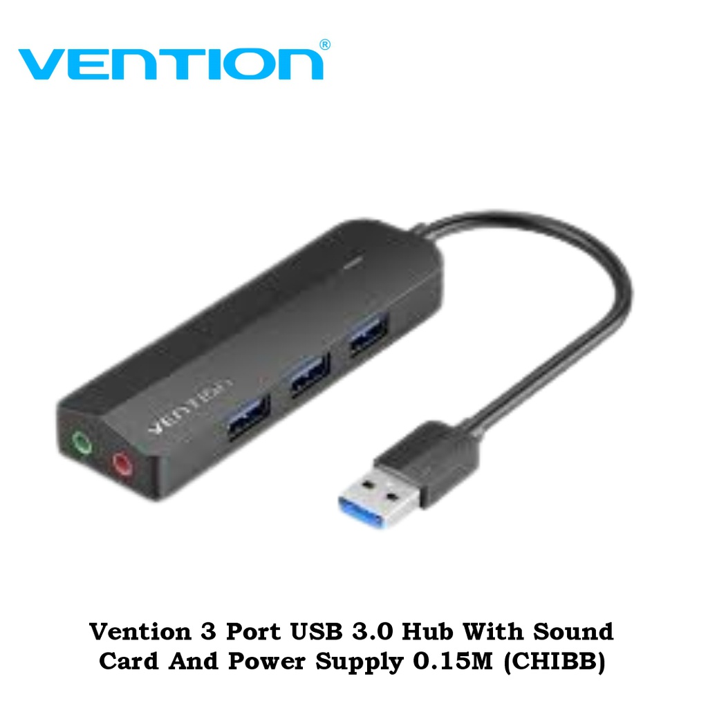 Vention 3 Port USB 3.0 Hub With Sound Card And Power Supply 0.15M (CHIBB)