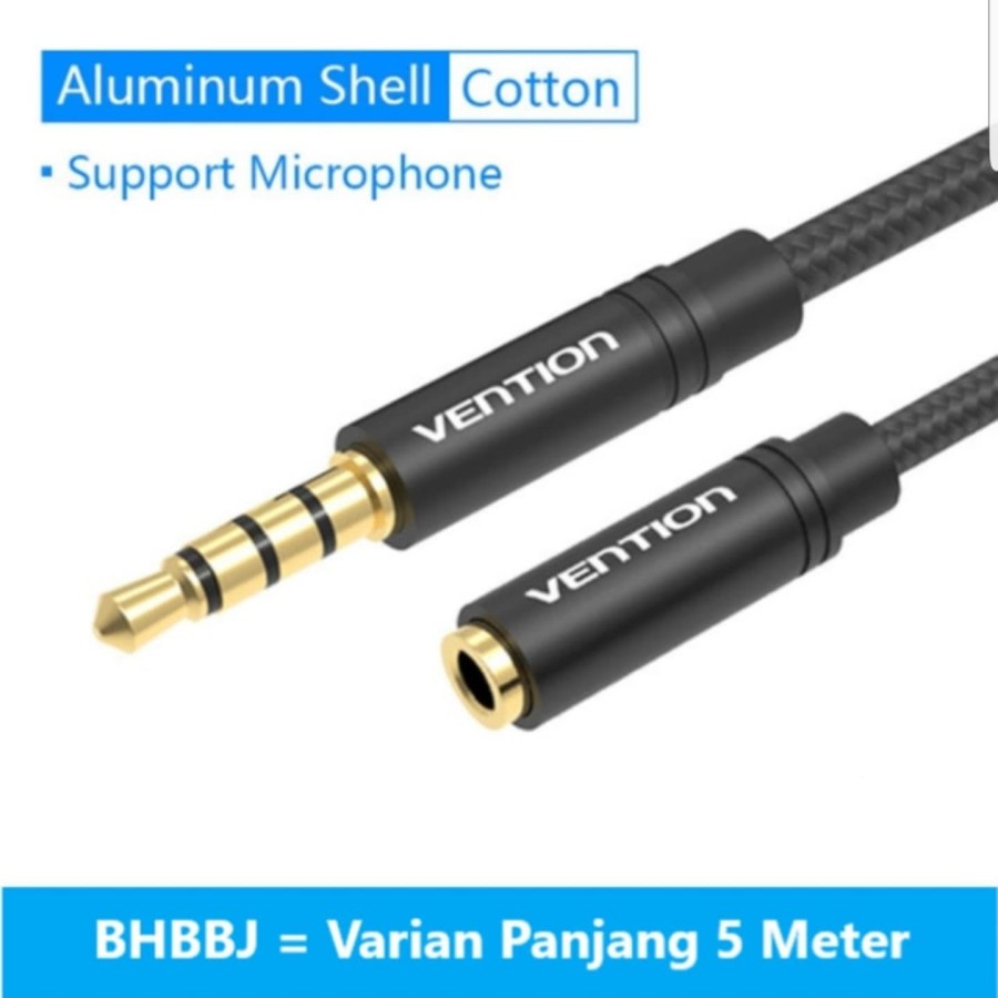 Vention Kabel Extension Aux Audio &amp; Mic 3.5mm Male to Female 5M (BHBBJ)