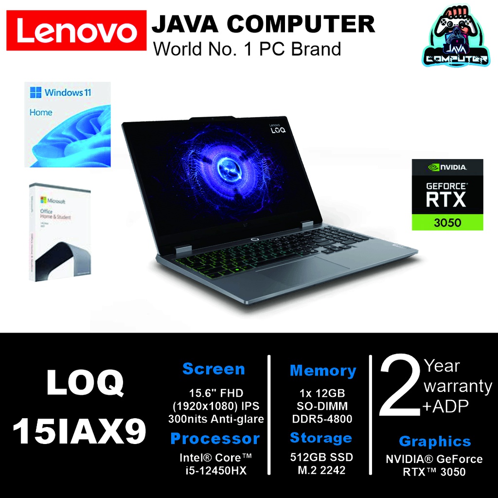 Lenovo LOQ 15IAX9-83GS001JID i5 12450HX/12GB/512GB SSD/RTX3050 6GB/W11+OHS 2021/15.6&quot; FHD/ Luna Grey/2Y (BAG)