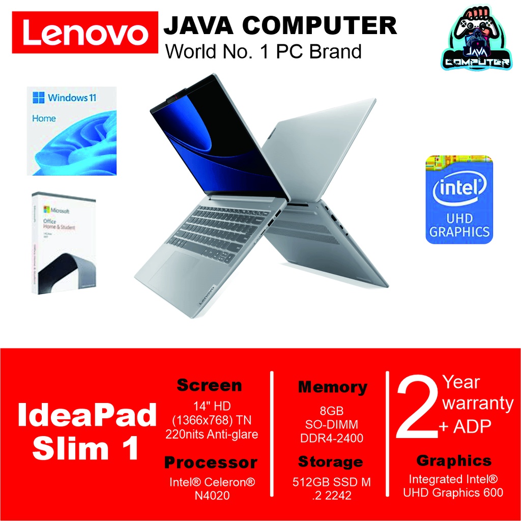 Lenovo Ideapad Slim 1 14IGL7 82V6008BID/Intel N4020/8GB/512GB SSD/W11+OHS 2021/14.0&quot;/Cloud Grey (Bag)