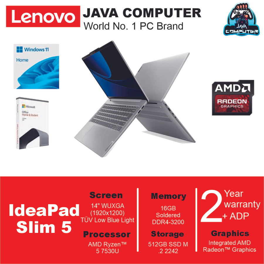 Lenovo IdeaPad Slim 5 14ABR8 82XE005YID R5-7530U/16GB/512GB SSD/14″ WUXGA IPS/W11 Home+OHS 2021/Cloud Grey