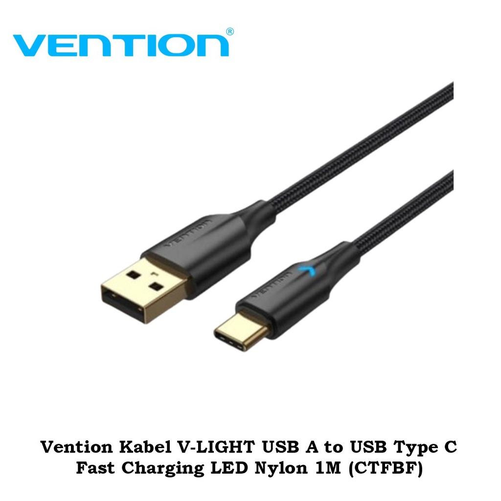 Vention Kabel V-LIGHT USB A to Type C Fast Charging LED Nylon 1M (CTFBF)