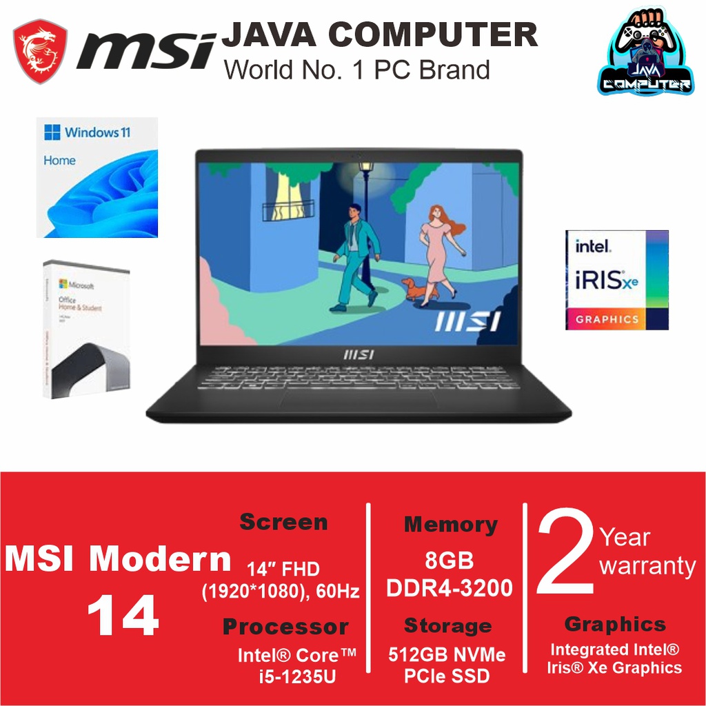 MSI Modern 14 9S7-14J112-1287/i5-1235U/8GB/512GB SSD/W11+OHS/14&quot; FHD/Black