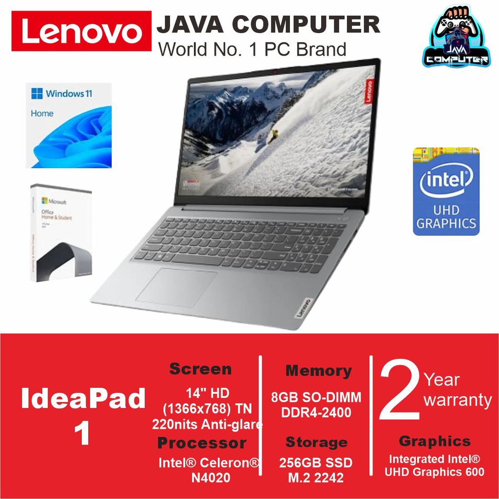 Lenovo IdeaPad 1 14IGL7 82V6009PID Intel N4020/8GB/256GB SSD/W11+OHS/14.0&quot; HD/Cloud Grey (BAG)