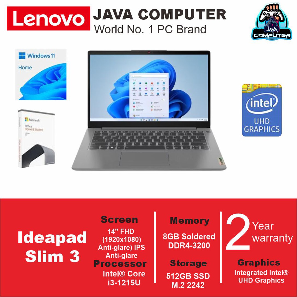 Lenovo Ideapad Slim 3 14IAU7 82RJ00G7ID i3-1215U/8GB/512GB SSD/W11 Home+OHS 2021/14.0&quot; FHD/Arctic Grey (BAG)