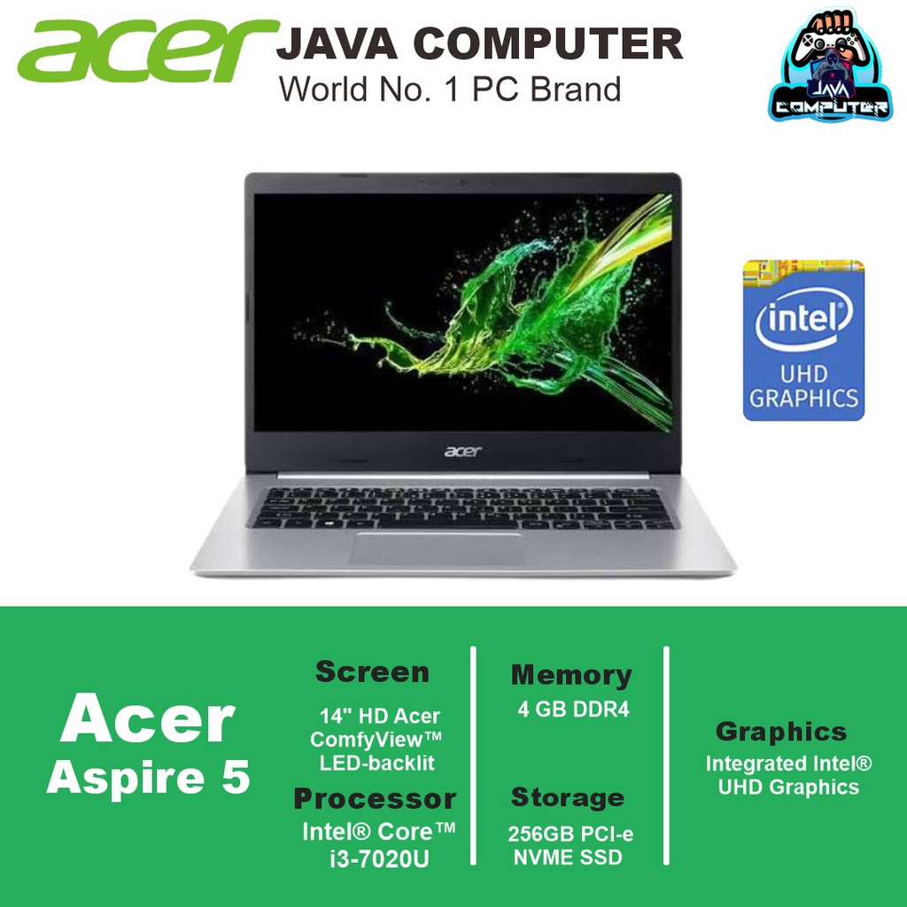 Acer Aspire 5 A514-52K-38HW Intel Core i3-7020U/4GB/256GB SSD/Win 10/14.0&quot; HD/Pure Silver (BAG)