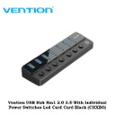 Vention USB Hub 8in1 2.0 3.0 With Individual Power Switches Led Card Card Black (CHXB0)