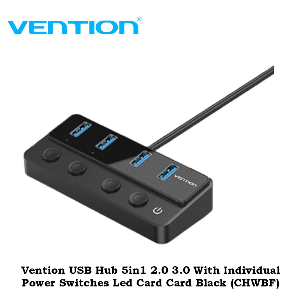 Vention USB Hub 5in1 2.0 3.0 With Individual Power Switches Led Card Card Black (CHWBF)