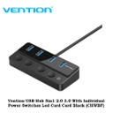 Vention USB Hub 5in1 2.0 3.0 With Individual Power Switches Led Card Card Black (CHWBF)