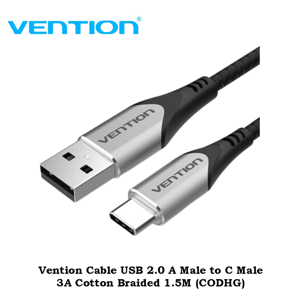Vention Cable USB 2.0 A Male to C Male 3A Cotton Braided 1.5M (CODHG)