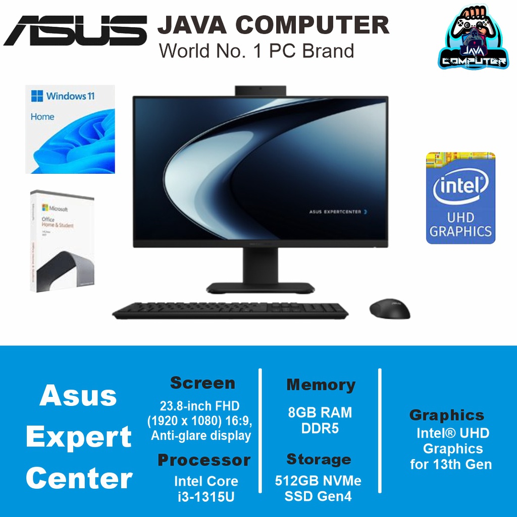 Asus AIO ExpertCenter P440VAK-B3850WS Intel Core i3-1315U/8GB/512GB SSD/Win 11 Home+OHS 2024+M365/23.8" FHD/Black