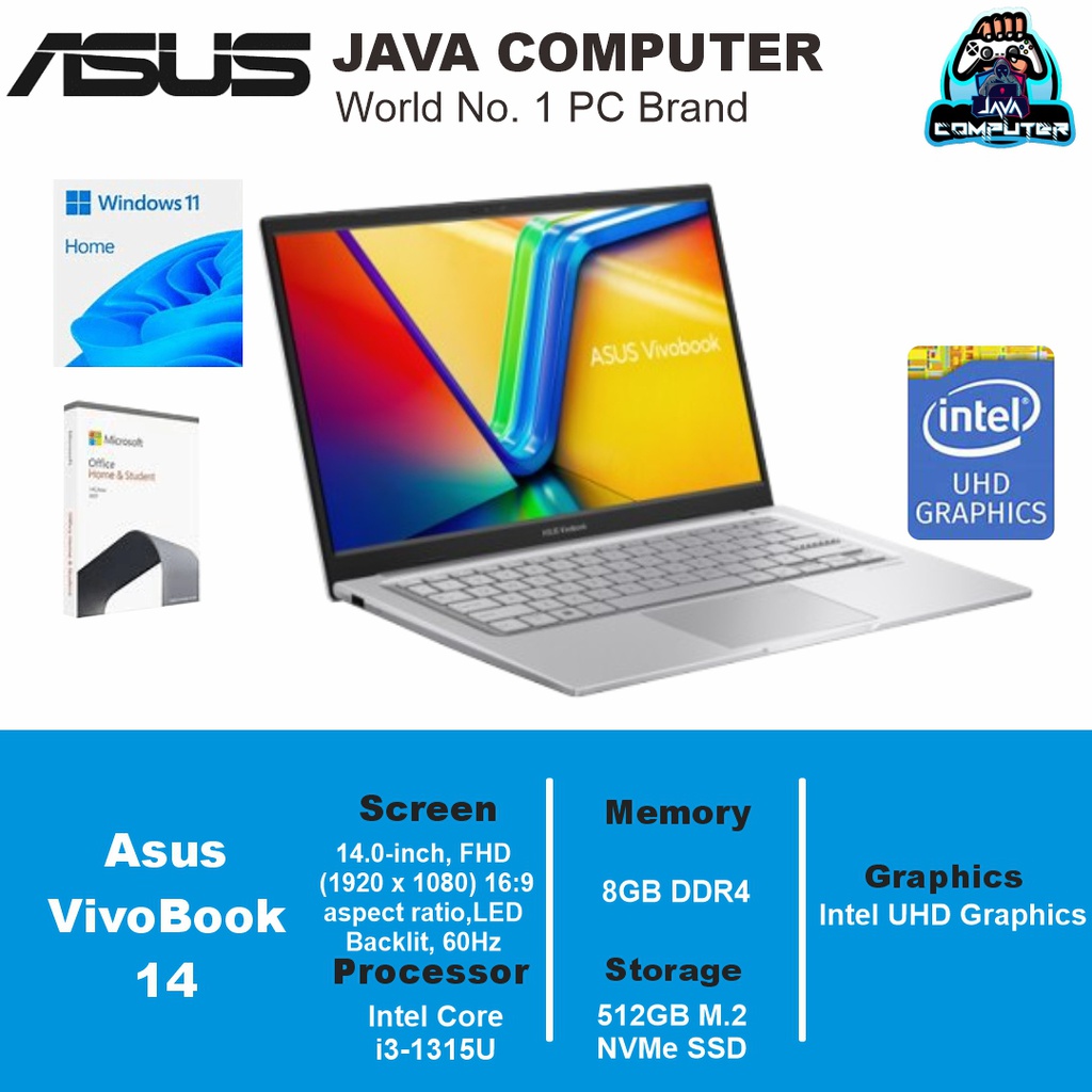 Asus Vivobook 14 A1404VA-FHD3853M/Core i3-1315U/8GB/512GB SSD/14.0″ FHD/Win 11 Home+OHS 2021+M365/Transparent Silver (BAG)