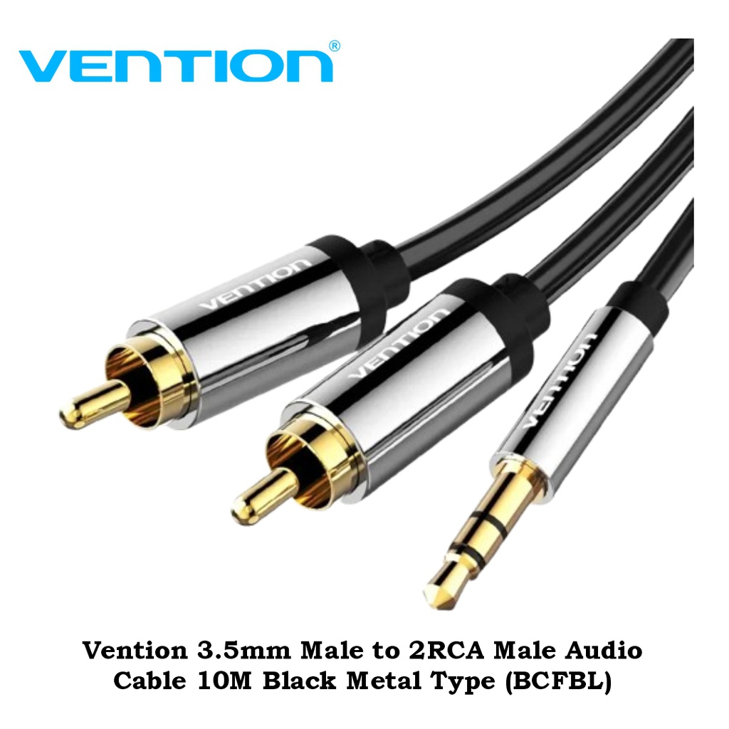 Vention 3.5mm Male to 2RCA Male Audio Cable 10M Black Metal Type (BCFBL)