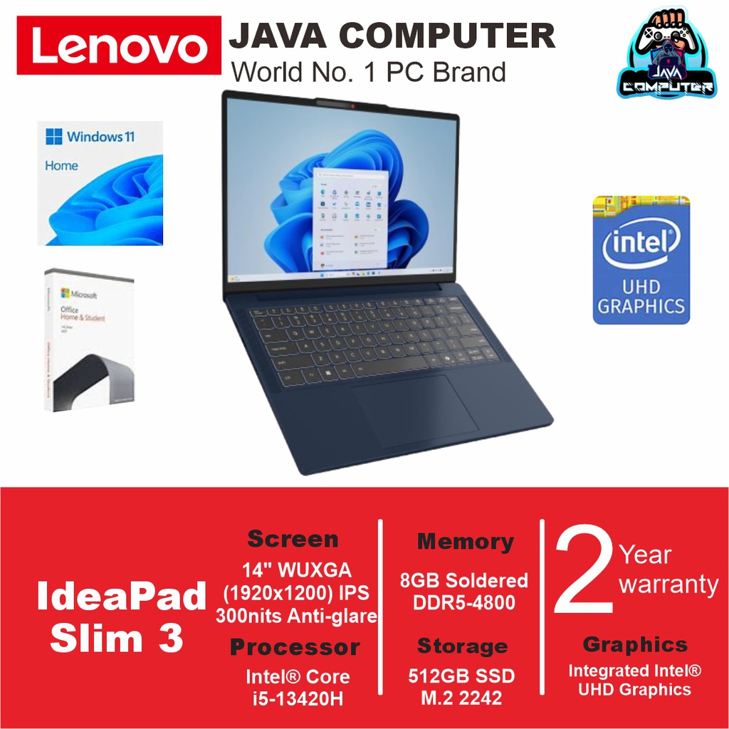 Lenovo IdeaPad Slim 3 14IRH10 83K0007DID Intel Core i5-13420H/8GB/512GB SSD/14.0″ WUXGA/W11 Home+OHS 2024+M365/Cosmic Blue (BAG)