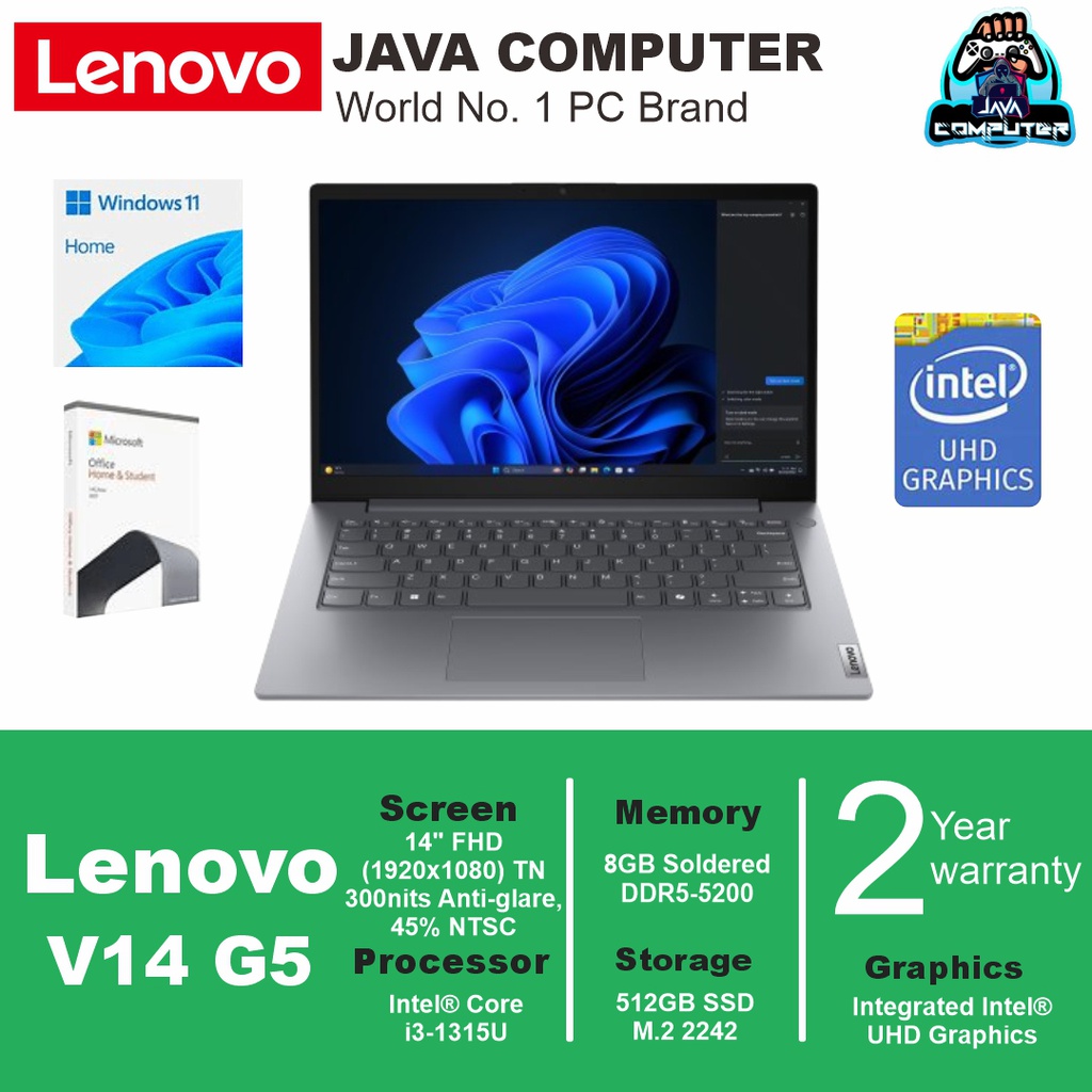 Lenovo V14 G5 IRL 83GU007FID Intel Core i3-1315U/8GB/512GB SSD/14" FHD/W11 Home +OHS 2024/Luna Grey (BAG)