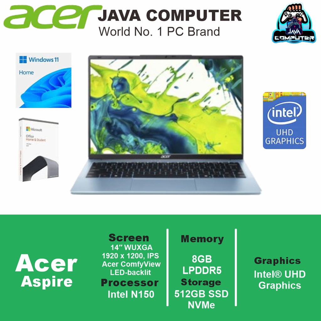 Acer Aspire Lite AL14-32P-C1ES/Intel N150/8GB/512GB SSD/14.0″ WUXGA/Win11+OHS+M365B/Fresh Blue (BAG)