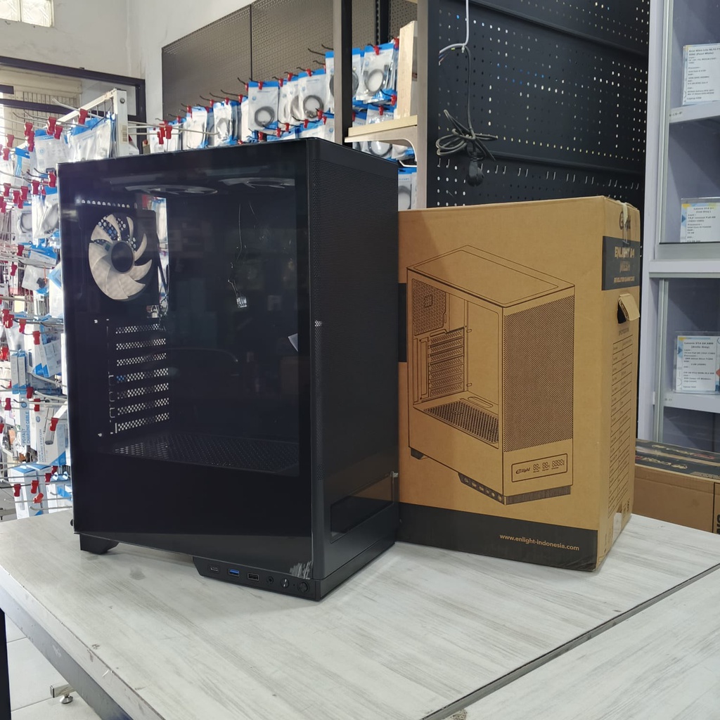 Enlight Casing Mesh EN A4 M-ATX Smart Screen Black Incl 3 Fan ARGB