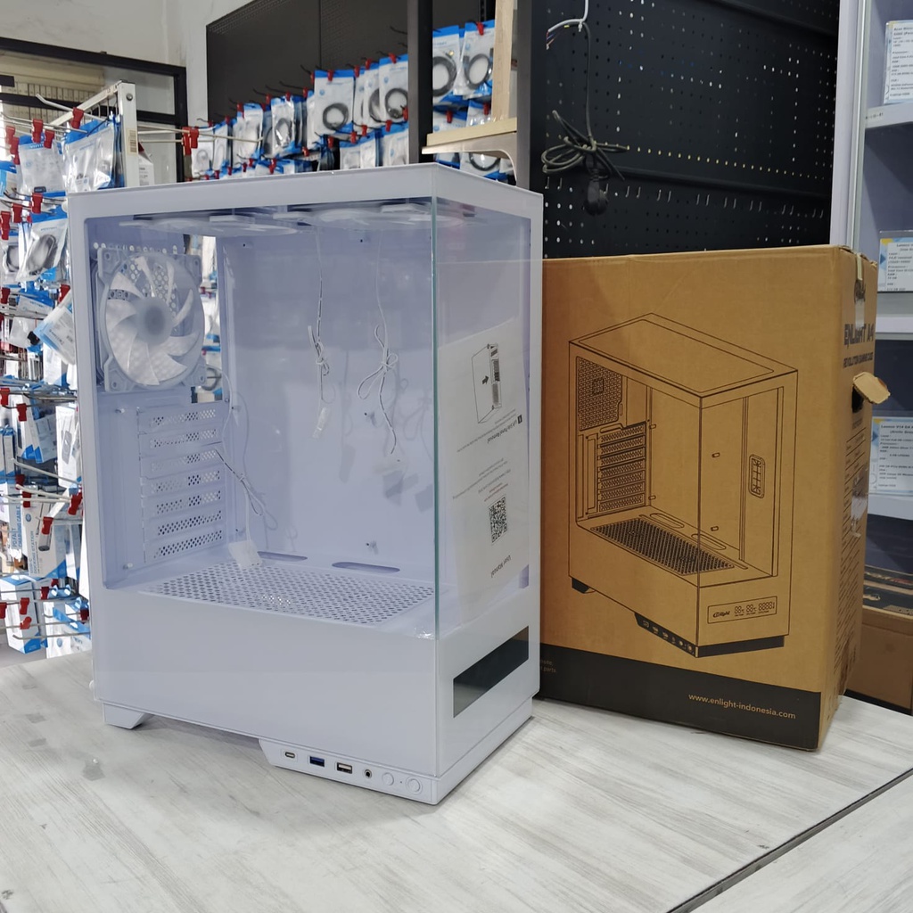 Enlight Casing Tempered Glass EN A4 M-ATX Smart Screen White Incl 3 Fan