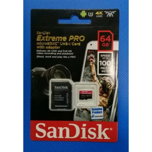 Sandisk Extreme 64Gb 100Mbps MicroSD + Adapter