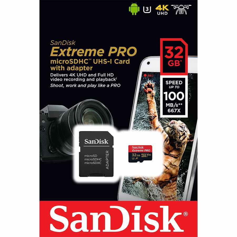 Sandisk Extreme 32Gb 100Mbps MicroSD + Adapter