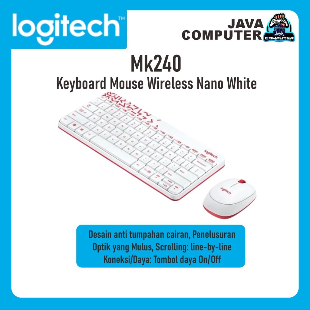 Logitech Keyboard Mouse Wireless MK240 Nano White