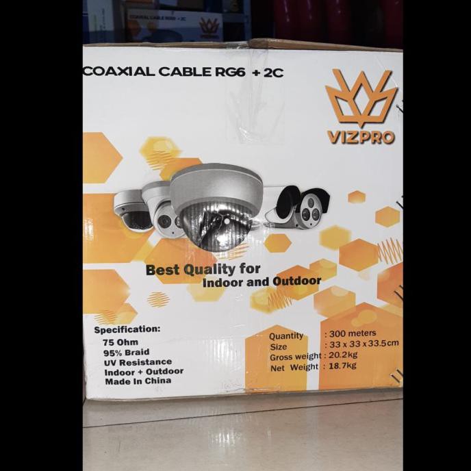 Vizpro Coaxial Cable RG6 + Power 300 Meter Hitam