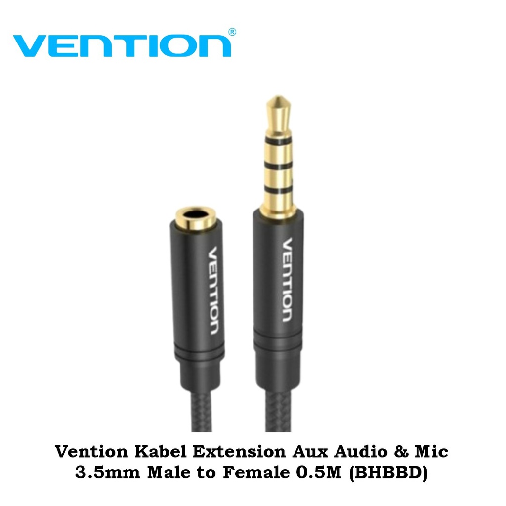 Vention Kabel Extension Aux Audio &amp; Mic 3.5mm Male to Female 0.5M (BHBBD)