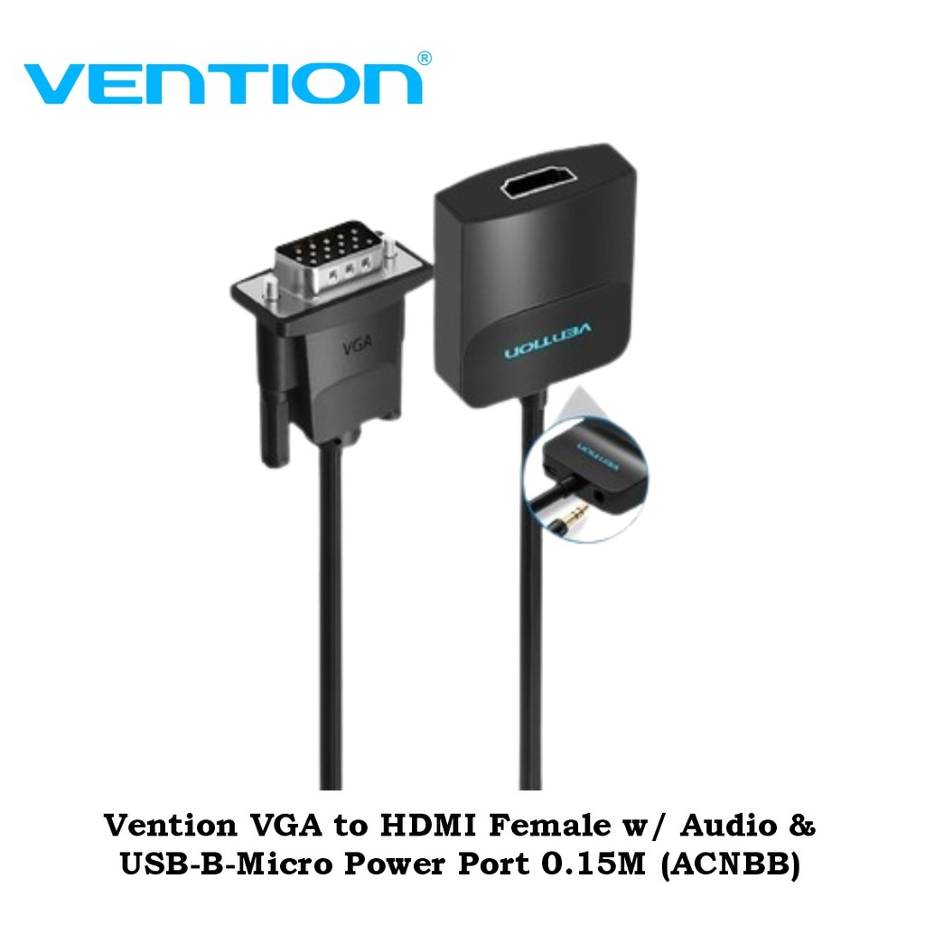 Vention VGA to HDMI Female w/ Audio &amp; USB-B-Micro Power Port 0.15M (ACNBB)