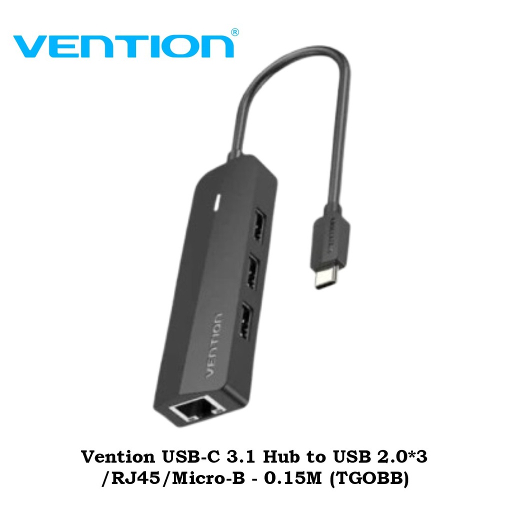 Vention USB-C 3.1 Hub to USB 2.0*3/RJ45/Micro-B - 0.15M (TGOBB)