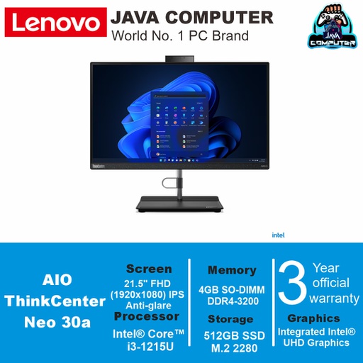 [AIO-0152] Lenovo AIO ThinkCenter Neo 30a 12B3A039IA i3-1215U/8/512/DOS/21.5&quot; FHD IPS/Black