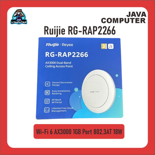 [NET-0392] Ruijie RG-RAP2266 Wi-Fi 6 AX3000 1GB Port 802.3AT 18W Indoor Ceiling-Mount Access Point