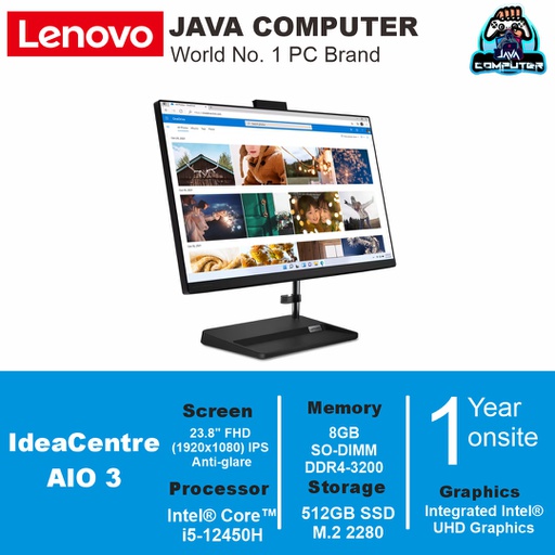 [AIO-0163] Lenovo AIO  IdeaCentre 3 24IAP7 F0GH00L0ID i5-12450H/8GB/512GB SSD/DOS/23.8&quot;/Black