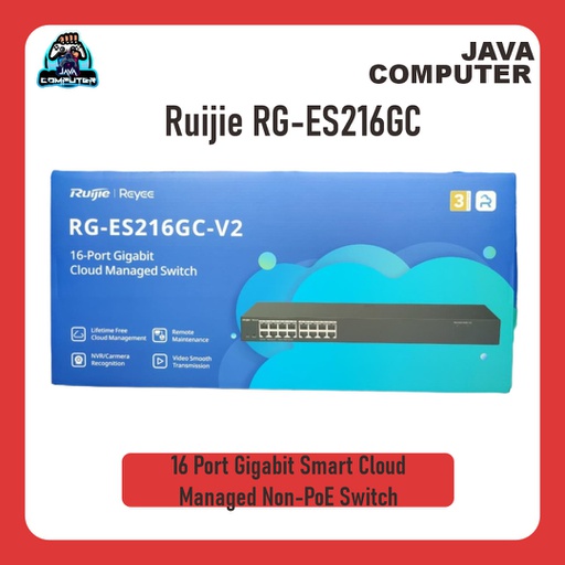 [NET-0397] Ruijie RG-ES216GC V2 16 Port Gigabit Smart Cloud Managed Non-PoE Switch