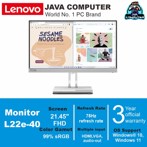 [MONI-0094] Lenovo LED Monitor L22e-40 21.5" FHD (HDMI VGA)