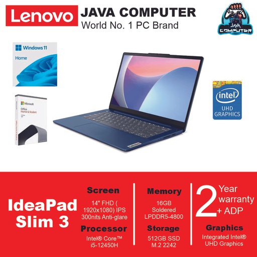 [LAPTOP-0680] Lenovo IdeaPad Slim 3 14IAH8 83EQ003JID i5-12450H/16/512/W11+OHS/14&quot; FHD/Abyss Blue (BAG)