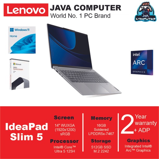 [LAPTOP-0683] Lenovo IdeaPad Slim 5 14IMH9 83DA002KID ULT5 125H/16GB/512GB SSD/W11+OHS/14&quot;WUXGA/Cloud Grey