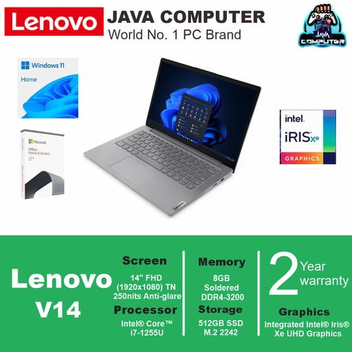 [LAPTOP-0685] Lenovo V14 G3 IAP 82TS00EMID i7-1255U/8/512/W11+OHS/14&quot; FHD/Iron Grey