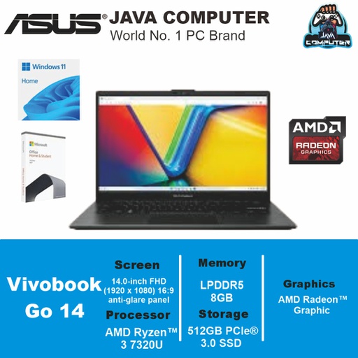 [LAPTOP-0691] Asus Vivobook Go 14 E1404GA-FHD351 /i3-N305/8GB/512GB SSD/14″ FHD/Win 11 Home+OHS 2021/Cool Silver (BAG)