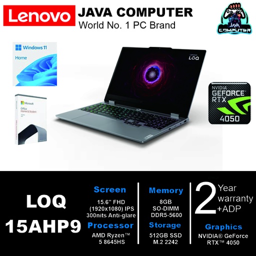 [LAPTOP-0700] Lenovo LOQ 15AHP9-83DX0037ID R5-8645HS/8/512/RTX4050 6GB/W11+OHS 2021/15.6&quot; FHD/ Luna Grey/2Y