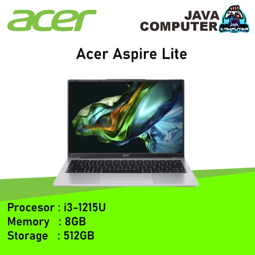 [LAPTOP-0709] Acer Aspire Lite AL14-51M-37GM /i3-1215U/8GB/512GB SSD/14″ WUXGA IPS/Win 11 Home+OHS 2021/Pure Silver