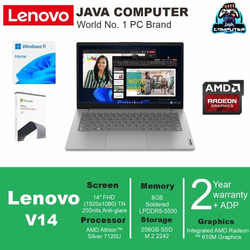 [LAPTOP-0726] Lenovo V14 G4 AMN 82YT00PDID Athlon Silver 7120U/8GB/256GB SSD/DOS/14&quot;HD/Arctic Grey