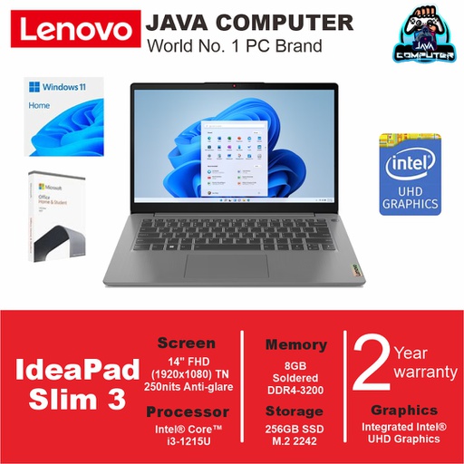 [LAPTOP-0742] Lenovo IdeaPad 3 14IAU7 82RJ00CVID i3-1215U/8GB/256GB SSD/W11 Home+OHS 2021/14.0&quot;FHD TN/Artic Grey