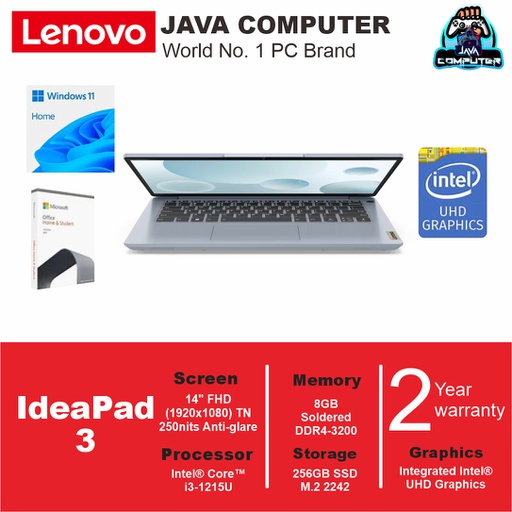 [LAPTOP-0743] Lenovo IdeaPad 3 14IAU7 82RJ00CWID i3-1215U/8GB/256GB SSD/W11 Home+OHS 2021/14.0&quot;FHD TN/Misty Blue (BAG)