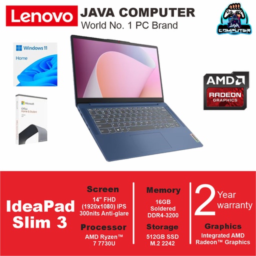 [LAPTOP-0746] Lenovo IdeaPad Slim 3 14ABR8 82XL006HID R7-7730U/16GB/512GB SSD/14″ FHD IPS/W11 Home+OHS 2021/Abyss Blue