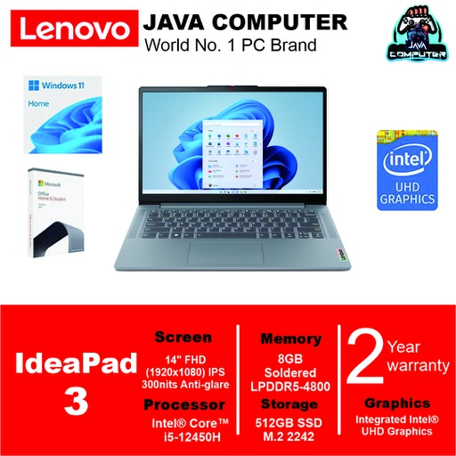 [LAPTOP-0750] Lenovo Ideapad Slim 3 14IAH8 83EQ0007ID i5-12450H/8GB/512GB SSD/14&quot; FHD IPS/W11+OHS/Artic Grey