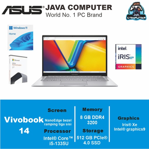 [LAPTOP-0792] Asus Vivobook 14 A1404VA-VIPS551 i5-1335U/8GB/512GB SSD/14″ FHD IPS/Win 11 Home+OHS 2021/Quiet Blue (BAG)