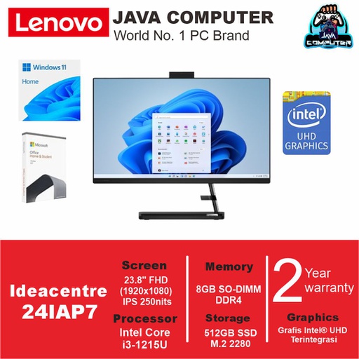 [AIO-0172] Lenovo AIO IdeaCentre 24IAP7 F0GH00KHID i3-1215u/8GB/512GB SSD/23.8" LED Panel/W11+OHS/Black