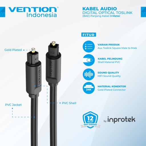 [CBL-0334] Vention Kabel Audio Digital Optical Toslink 2M (BAEBH)