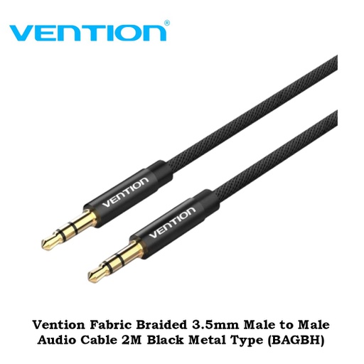[CBL-0335] Vention Fabric Braided 3.5mm Male to Male Audio Cable 2M Black Metal Type (BAGBH)